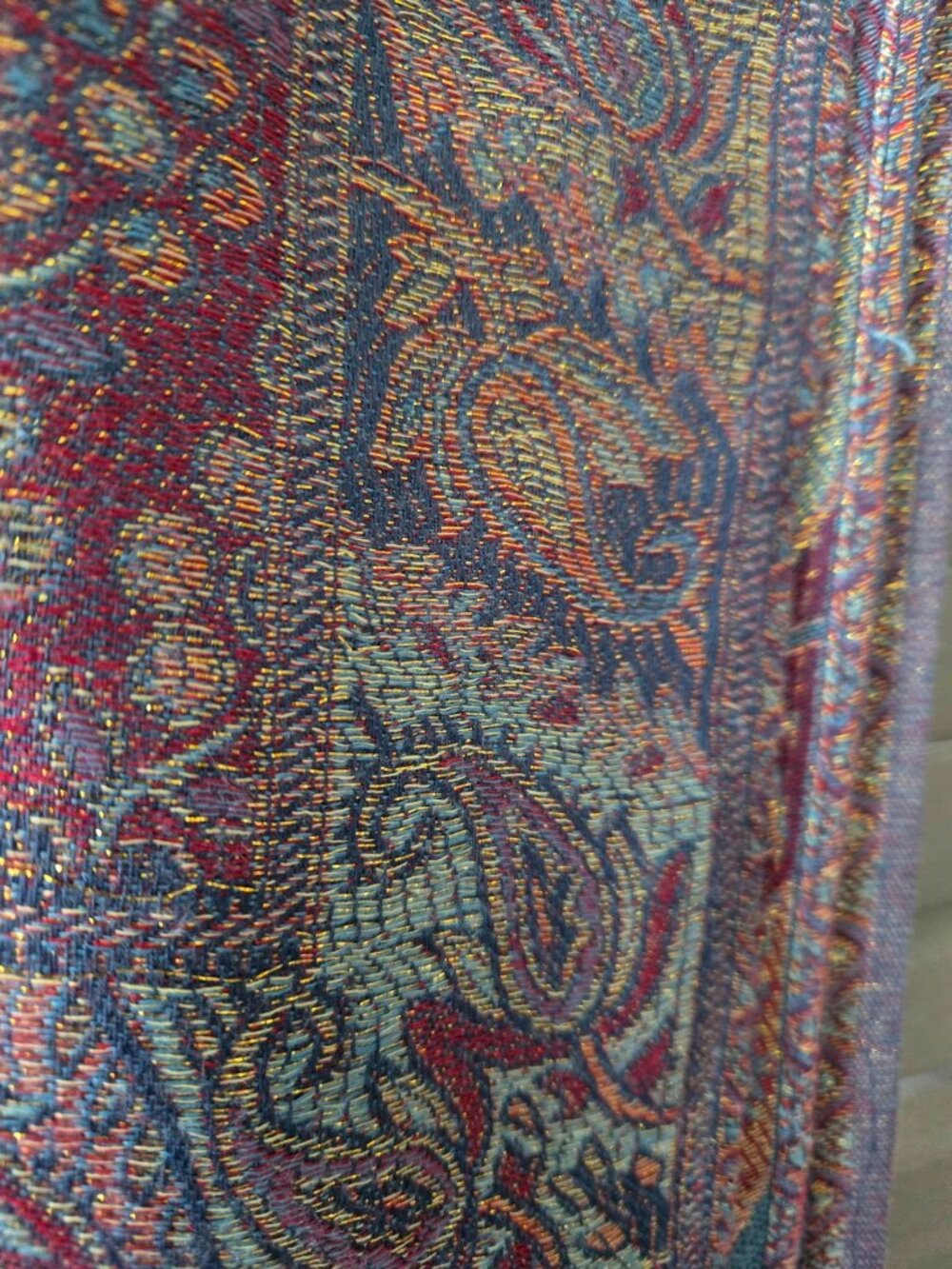 Multicolor jeweltones Pashmina shawl w gold thread
